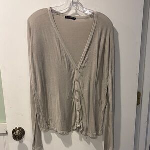 Brandy Melville Taupe Button-Down V-Neck Lightweight Top